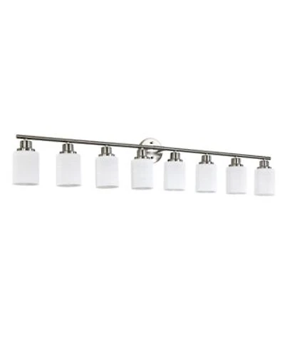Midola 52 Modern 8 Light Vanity Wall Sconce Brushed Nickel Finish With Frosted Glass Shades For Bathroom Or Hallway Lighting