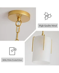 Midola Modern Pendant Light with Frosted Glass Shade, Adjustable Height, Compatible with Flat/Vaulted/Curved Ceilings, E26 Base (Max 60W) for Home