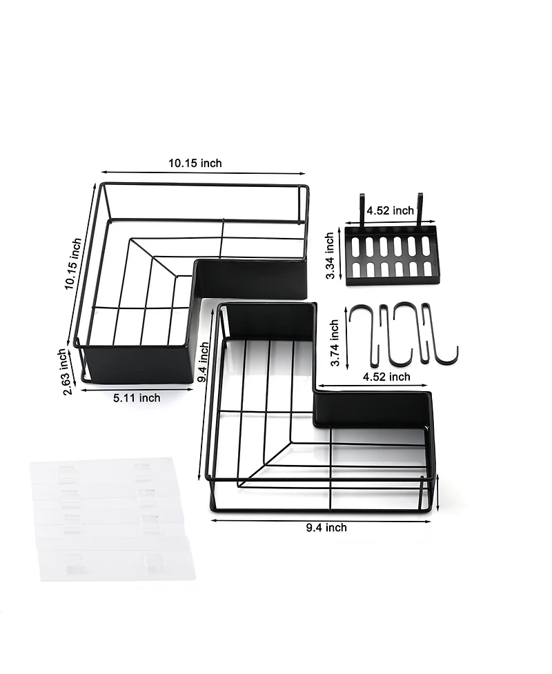 Midola 2-Pack Drill-Free Adhesive Corner Shower Caddy Organizer with Soap Holder and 4 Hooks for Bathroom