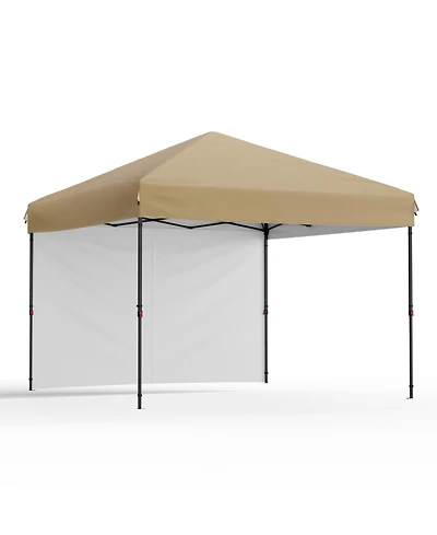 homfan 10x10 Pop Up Canopy Tent With 1 Sidewall, One-Button Setup, 3 Height Settings, Roller Bag, Sandbags, Multiple Colors