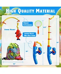 Gnuadz 15 Fishes Fishing Game Set Water Table Bath Toy Outdoor Pool Party Rod Net Floating Fish Kids Birthday Gift