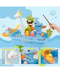 Gnuadz 4-in-1 Sand Water Table Electric Pump Outdoor Play Kitchen Sink Fishing Game