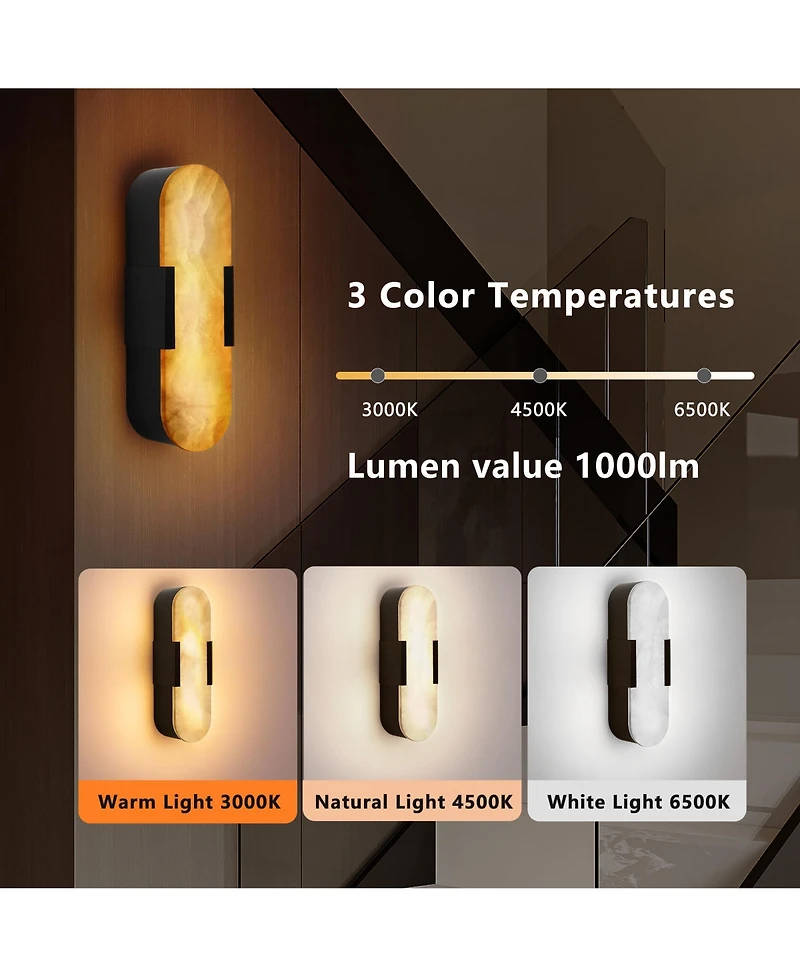 Midola 13.8" Natural Marble Wall Sconce, Black Sconces Set of Two, Indoor Modern Bathroom Sconces Wall Lighting for Living Room, Bedroom