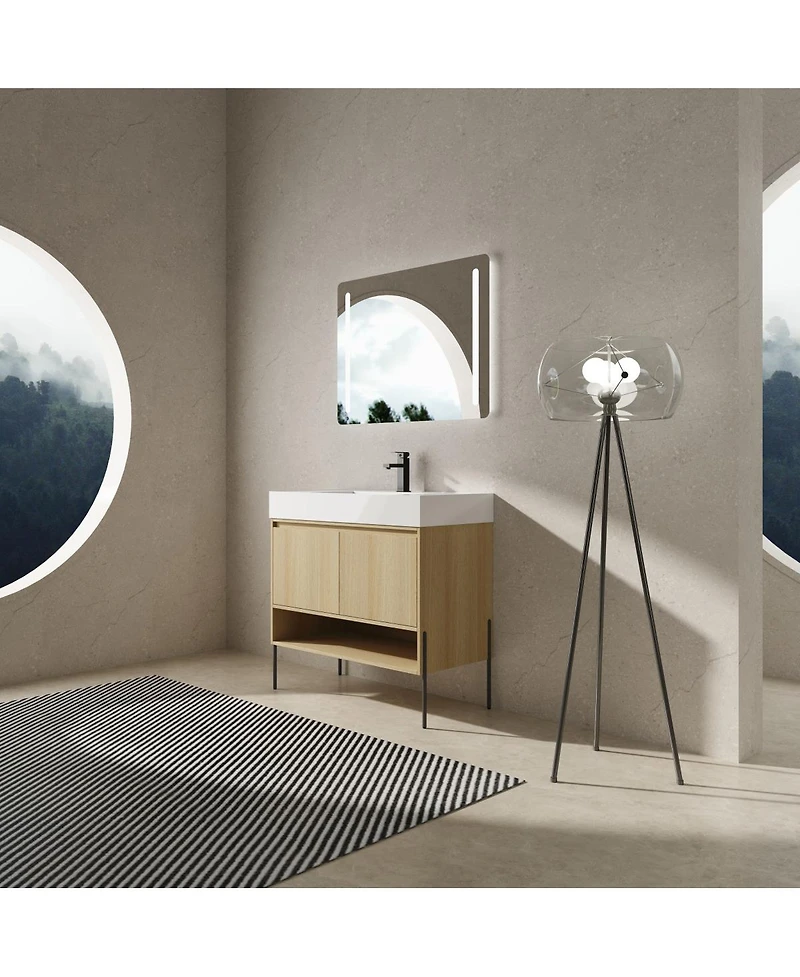 Sillysis Inch Freestanding Bathroom Vanity with Resin Basin, Double Doors, Large Storage