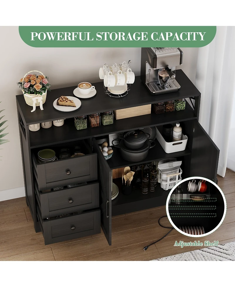 homfan Sideboard Cabinet with 3 Drawers and 2 Doors, Buffet Server with Storage Shelves for Dining Room Kitchen Living Room