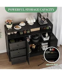 homfan Sideboard Cabinet with 3 Drawers and 2 Doors, Buffet Server with Storage Shelves for Dining Room Kitchen Living Room