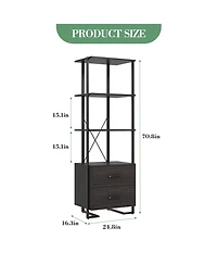 homfan Industrial Steel-Wood Storage Bookcase, Multi-Shelf Cabinet with Hidden Drawers and Anti-Tip Device, Easy Assembly Home Office Organizer