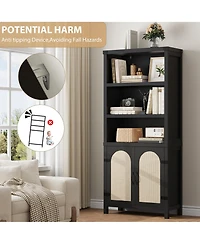 homfan 71 Inch Rustic Farmhouse 5-Tier Bookshelf with Doors, Adjustable Shelves and Storage Cabinets, Freestanding Display Organizer for Living Room