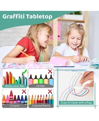Gouun Kids 4-Seat Table and Chairs Set with Adjustable Heights and Graffiti Top