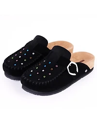 Minnetonka Women's Rhinestone Suede Adjustable Buckle Clogs