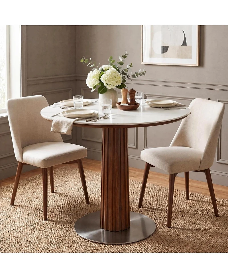 Tribesigns Round Dining Table, Solid Wood Dinner Table with Thickened Top and Steel Pedestal, Mid Century Modern Bistro Table