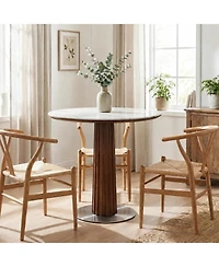 Tribesigns Round Dining Table, Solid Wood Dinner Table with Thickened Top and Steel Pedestal, Mid Century Modern Bistro Table