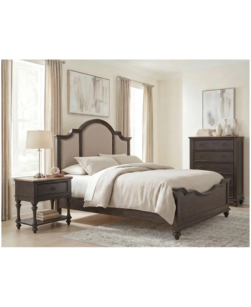 Mandeville 3pc Bedroom Set (Upholstered King Bed + Drawer Chest 1-Drawer Nightstand)