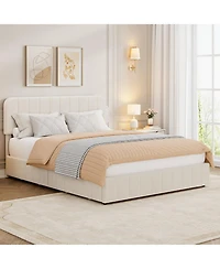 gaomon Velvet Upholstered Platform Bed with 4 Storage Drawers - Adjustable Headboard, No Box Spring Needed, Easy Assembly