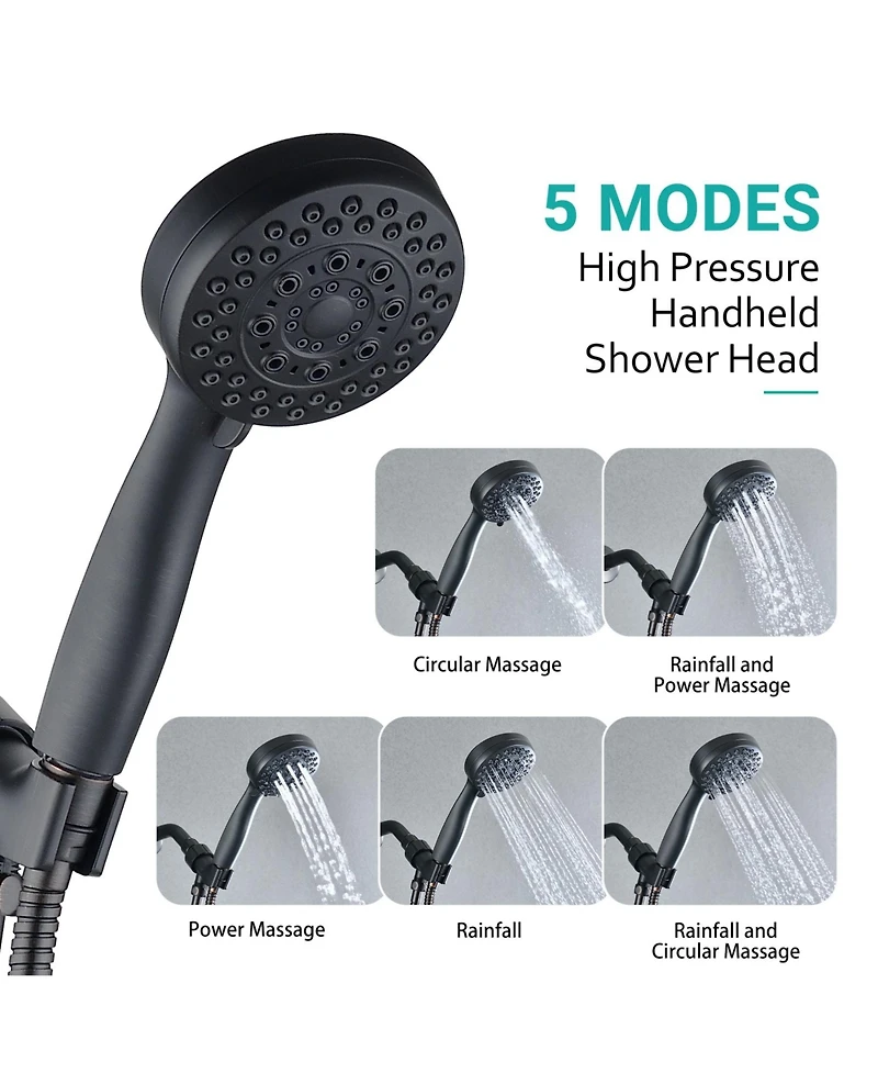 Phying 5 Mode Adjustable Handheld Shower Head High Pressure Shower Head With Flexible Hose Multipurpose Bathroom Shower Fixture