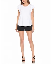 White Mark Women's Flutter-Sleeve Top and Pull-On Shorts Set