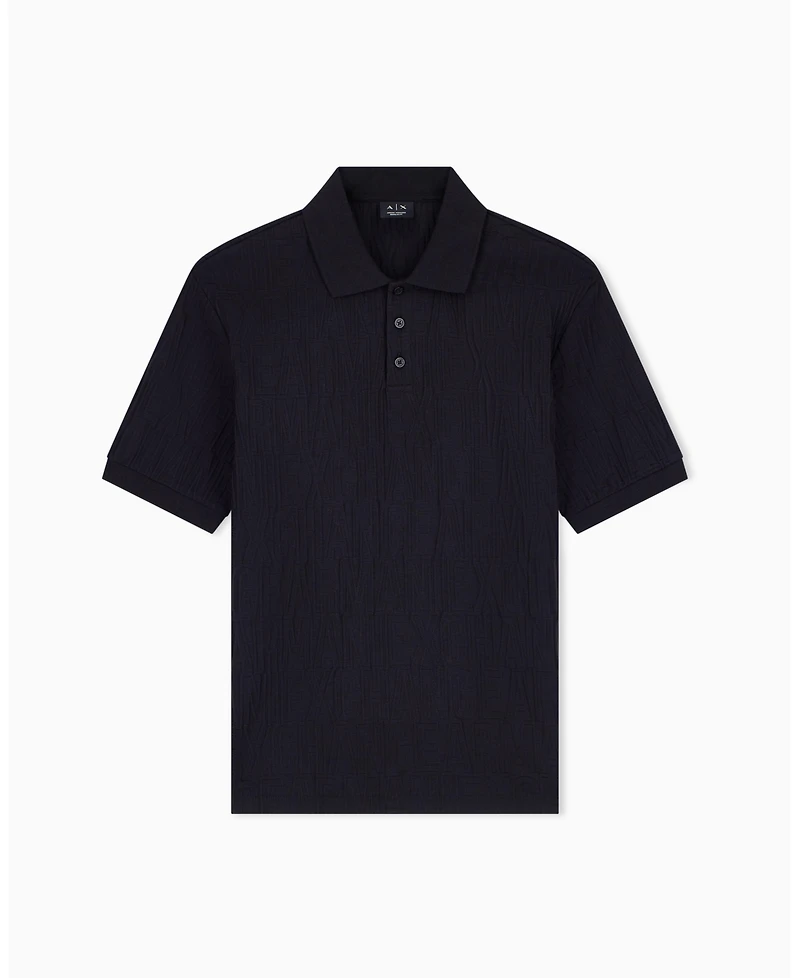 A|X Armani Exchange Men's Mercerized Jacquard Cotton All Over Logo Polo Shirt