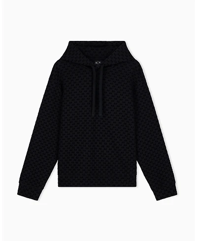 A|X Armani Exchange Men's Bonded Cotton Flocked All Over Logo Hoodie Sweatshirt