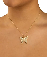 Sterling Forever Rhodium-Plated Brass Pave Cubic Zirconia Butterfly Pendant Necklace