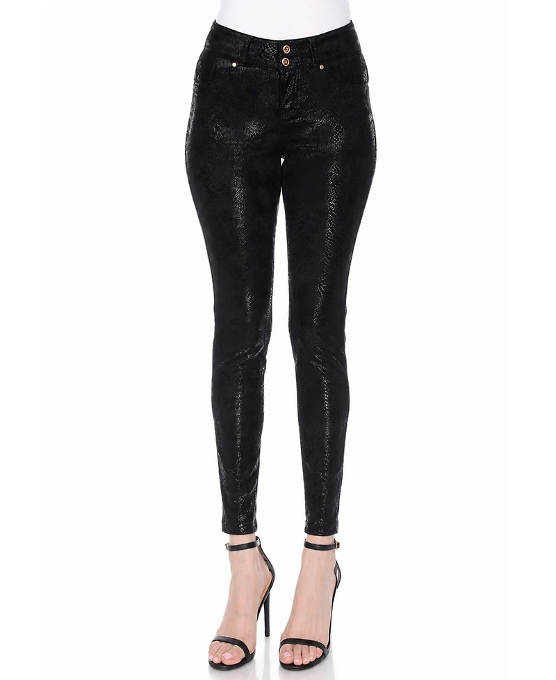 White Mark Women's Snake Print High Rise Ankle Pants