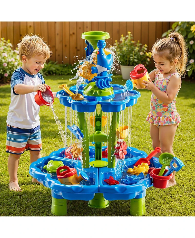 Gnuadz 2-Tier Water Table Sand Beach Outdoor Sensory Play Kids Toddler
