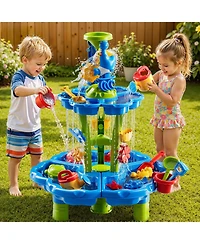 Gnuadz 2-Tier Water Table Sand Beach Outdoor Sensory Play Kids Toddler