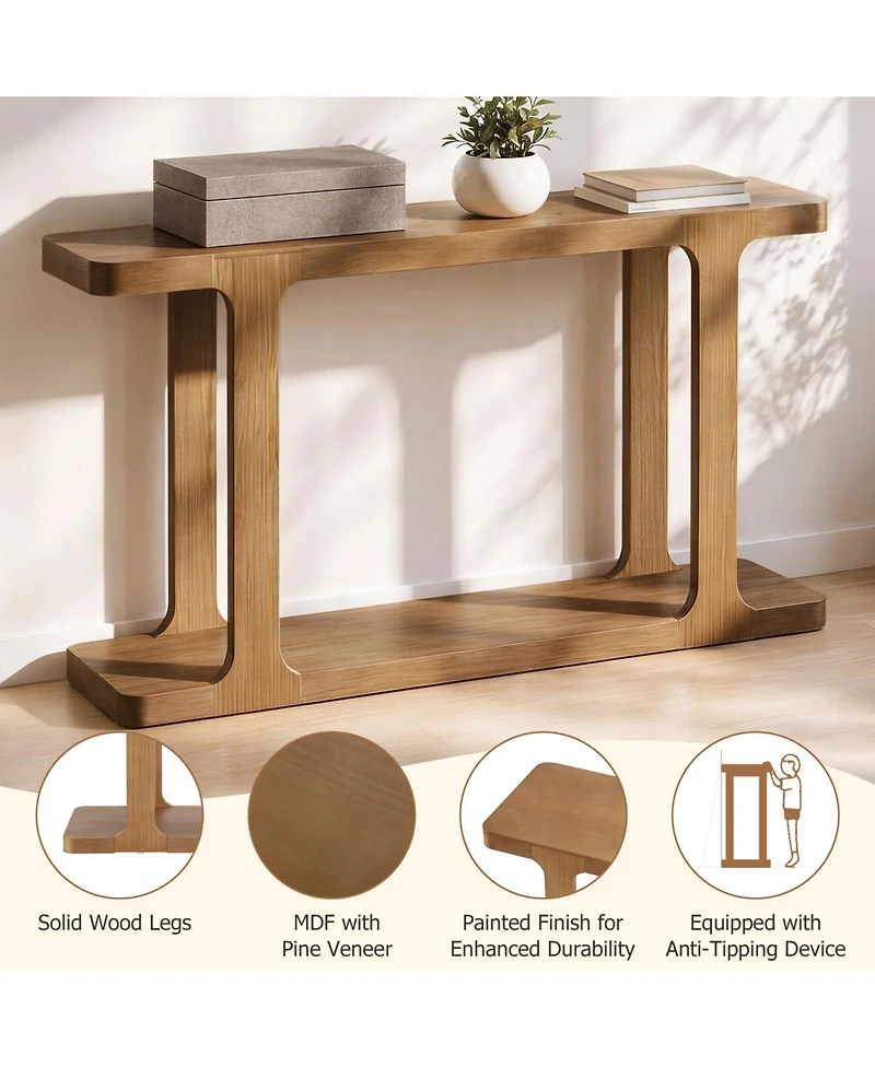 Rainsken Modern Console Table, with Shelf and Thick Tabletop, Inlaid Assembly Design, for Living Room, Hallway