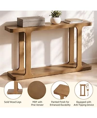 Rainsken Modern Console Table, with Shelf and Thick Tabletop, Inlaid Assembly Design, for Living Room, Hallway