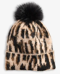 I.n.c. International Concepts Women's Leopard-Print Knit Pom-Pom Beanie, Macy's Exclusive