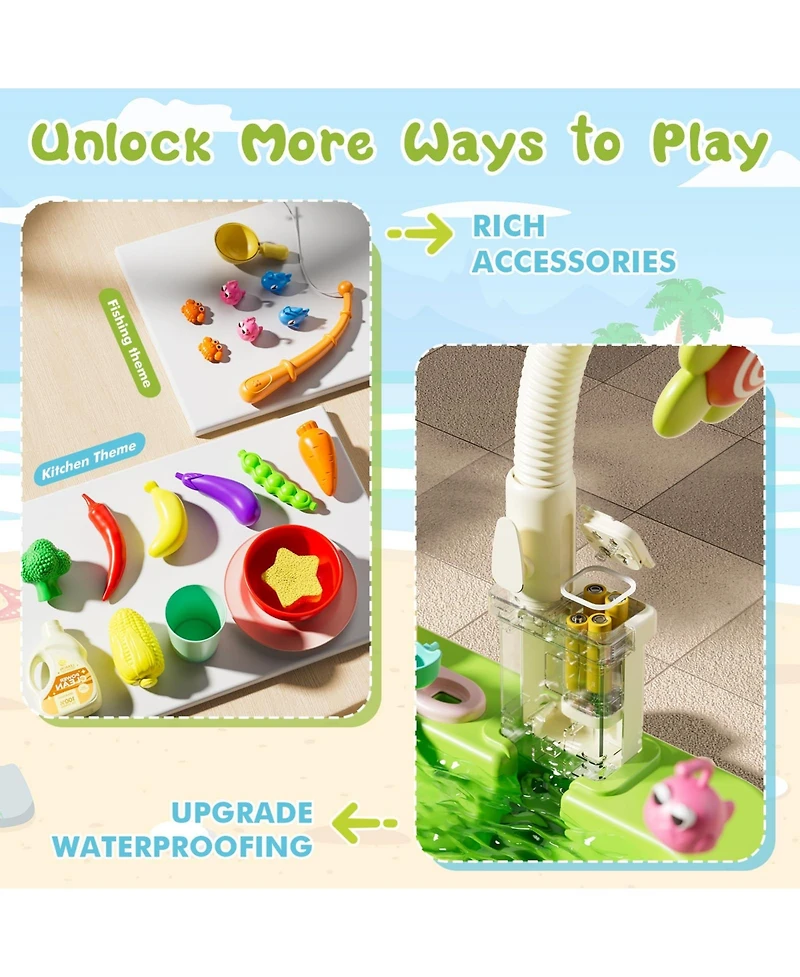 Gnuadz 4-in-1 Kids Sand Water Table Electric Pump Kitchen Sink Fishing Play