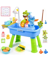 Gnuadz 4-in-1 Sand Water Table Kitchen Sink Pump Faucet Play Food Fishing Set