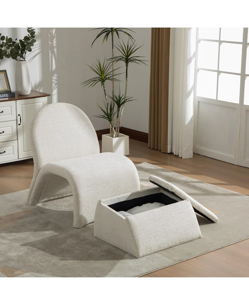 Rainsken Modern Upholstered Armless Chair, with Storage Ottoman, Chenille Accent Chair, for Living Room,Bedroom,Office and Reading Room