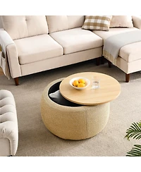 Rainsken Linen Upholstered Round Storage Ottoman