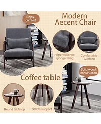 Rainsken Accent Chair with Side Table, Mid-Century Modern Upholstered Chair and Coffee Table Set for Living Room, Bedroom