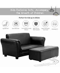 Gouun Kids 2-Seat Couch with Matching Ottoman for Playroom, 32.5 x 16.5 in
