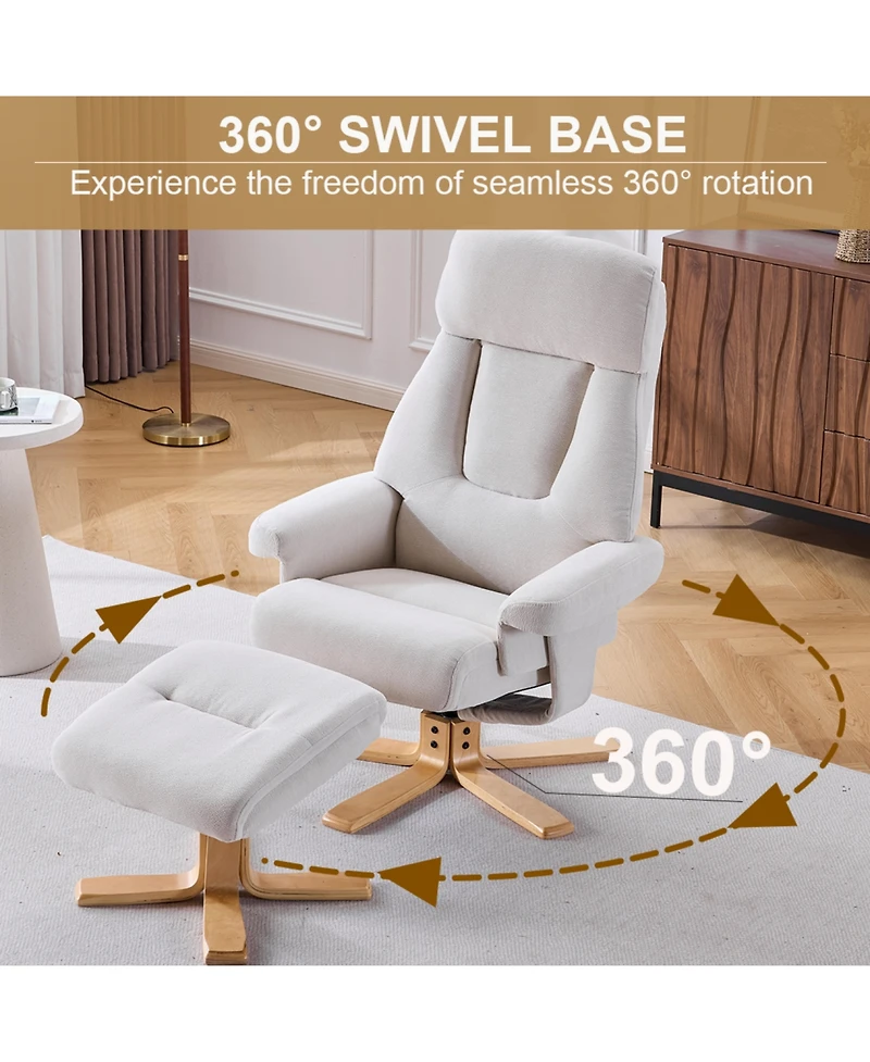 Rainsken 360degree(s) Swivel Accent Chair, with Upholstered Heated Massage, Ergonomic Lounge Recliner, ottoma, for Bedroom, Office, Apartment