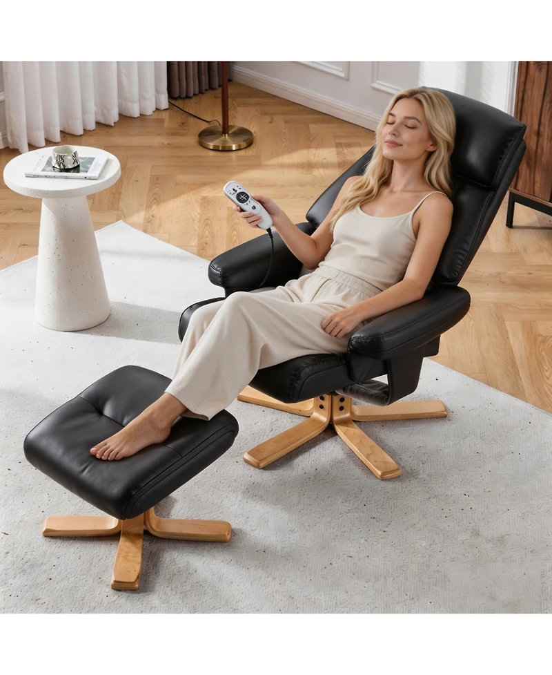 Rainsken 360degree(s) Swivel Accent Chair, with Upholstered Heated Massage, Ergonomic Lounge Recliner, with ottoma, for Bedroom, Office, Apartment