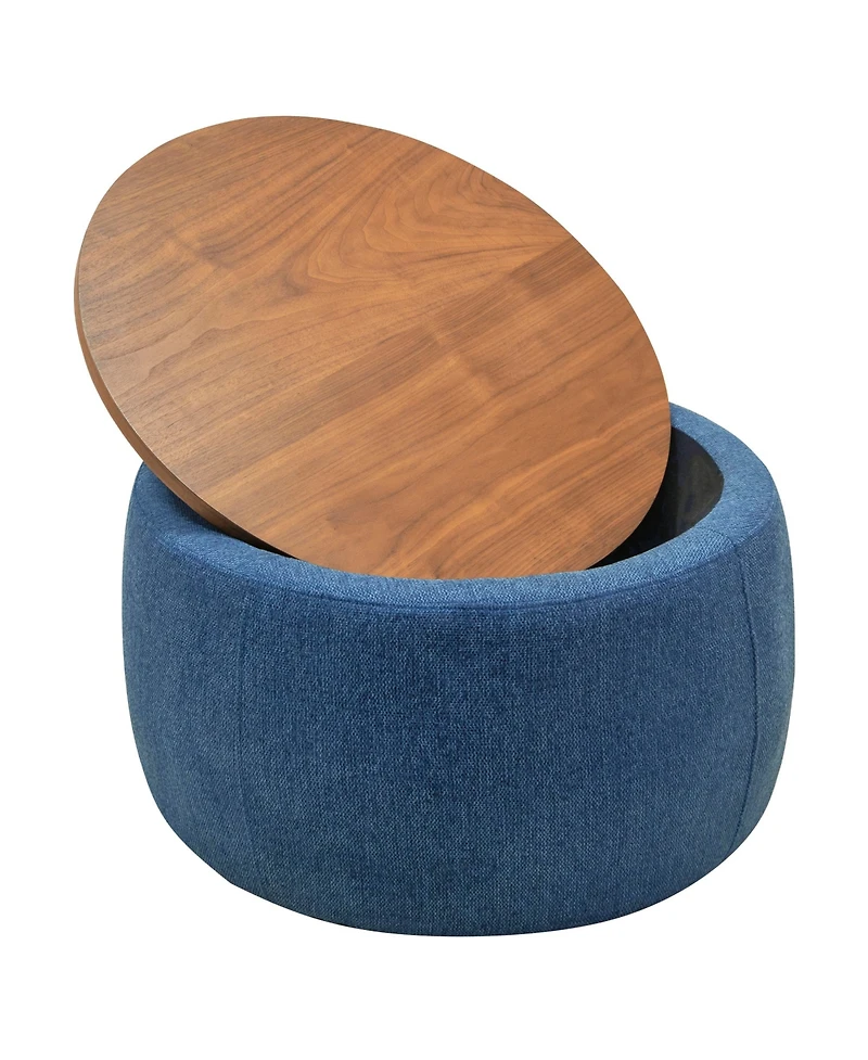 Rainsken Linen Upholstered Round Storage Ottoman