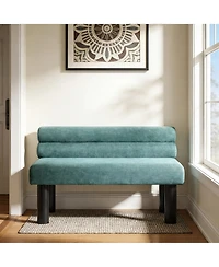 Rainsken Upholstered Dining Bench with Backrest, End of Bed and Entryway Ottoman with Rubber Wood Legs for Dining Room and Bedroom, 300 Lbs Support