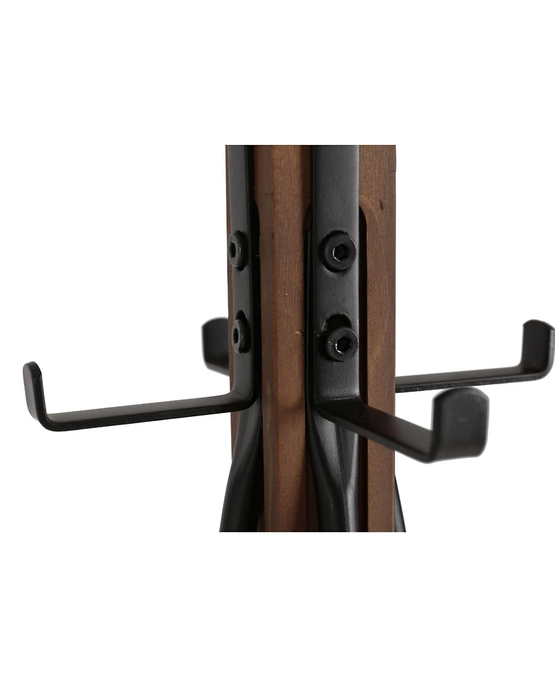 Rainsken Freestanding Coat Rack, Wood & Metal Coat Hanger Stand with Hooks, Multifunctional Home Furniture for Bedroom and Living Room