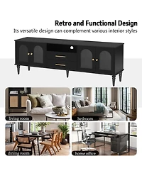 Rainsken 68.9'' Retro Tv Stand, with Fluted Glass Doors, for TVs up to 75 Inches, Entertainment Center Media Console Table, for Living room, Bedroom