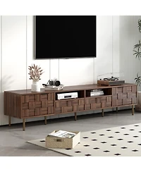 Rainsken 80" Mid Century Tv Stand, with 2 Drawers, 2 Doors, and Open Space, for TVs Up to 85", Media Console, for Living room, Bedroom