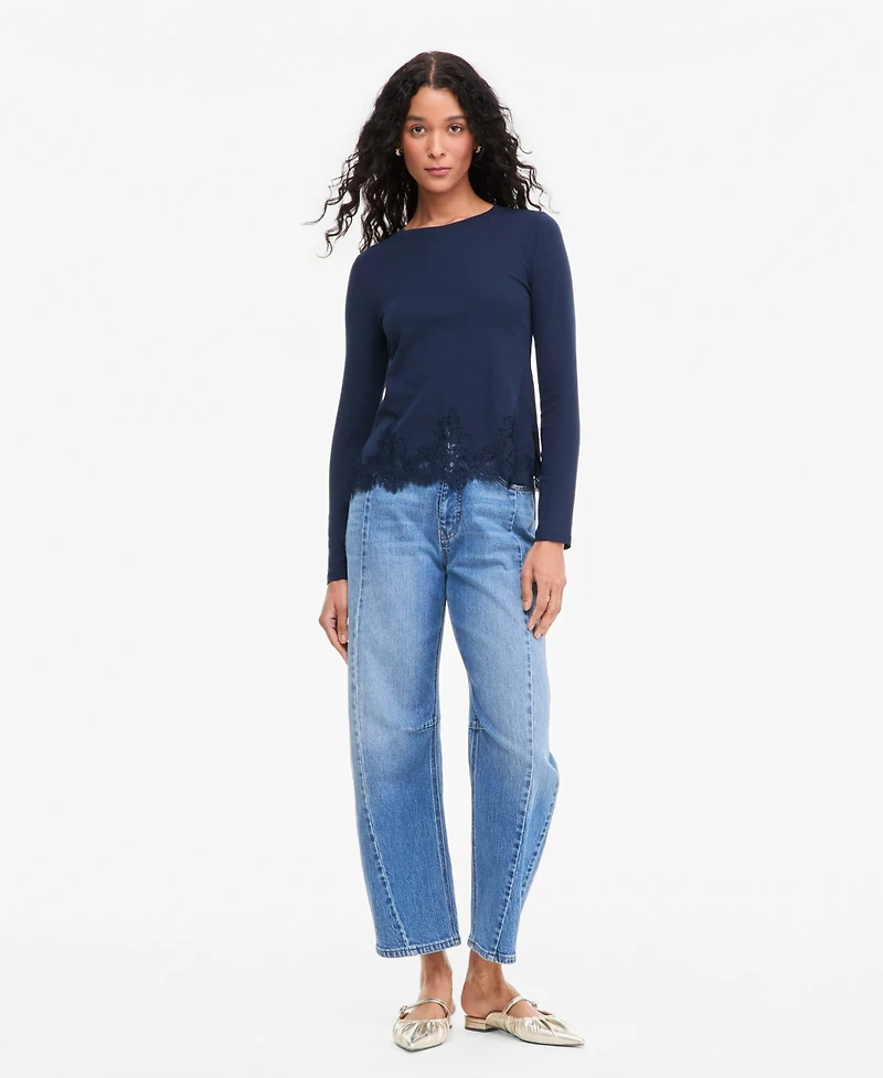 On 34th Women's Long-Sleeve Lace-Trim Knit Top, Macy's Exclusive