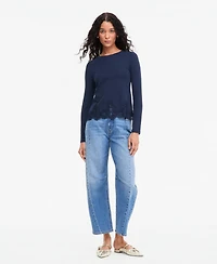On 34th Women's Long-Sleeve Lace-Trim Knit Top, Macy's Exclusive