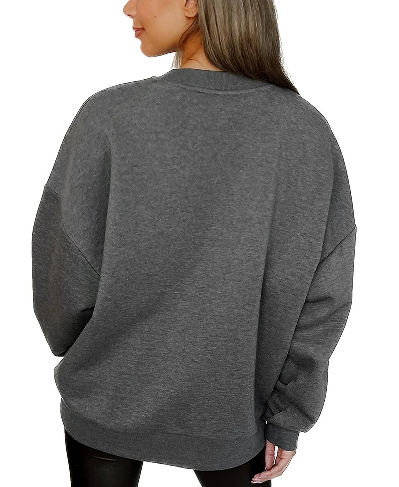 Gameday Couture Women's Heather Charcoal Michigan State Spartans Oversized Distressed Fleece Pullover Sweatshirt