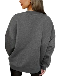 Gameday Couture Women's Heather Charcoal Michigan State Spartans Oversized Distressed Fleece Pullover Sweatshirt