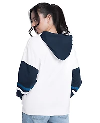 G-iii 4Her by Carl Banks Women's White/Navy Minnesota Timberwolves Key Player Oversized Hooded Long Sleeve T-Shirt