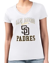 G-iii 4Her by Carl Banks Women's White San Diego Padres Super-Slim Fit Lightweight Team Logo Graphic V-Neck T-Shirt