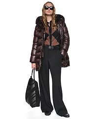 Dkny Women's Pearlized Hooded Walker with Bib Coat