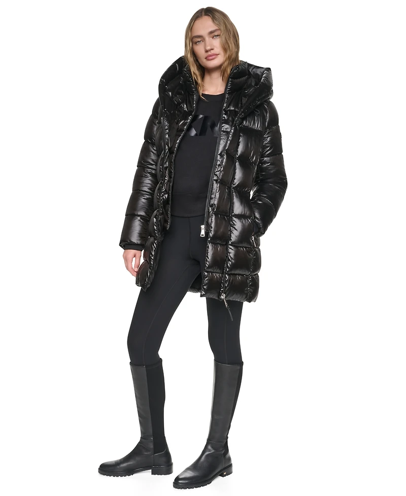 Dkny Women's Pearlized Hooded Walker with Bib Coat